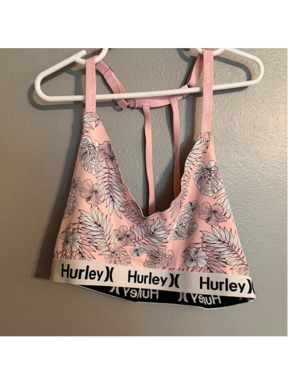 Hurley pink tropical floral sports bra size Small